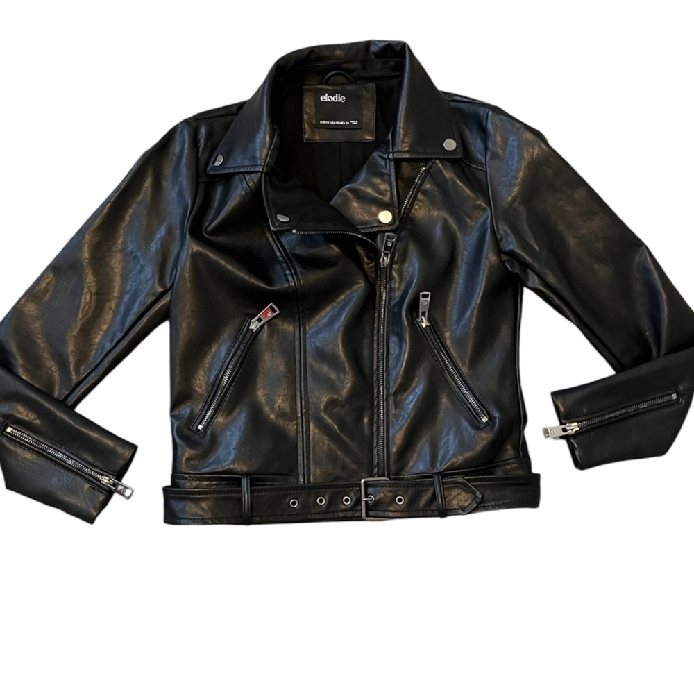 🆕 Elodie FAUX Leather Moto Jacket Black silver womens size XS